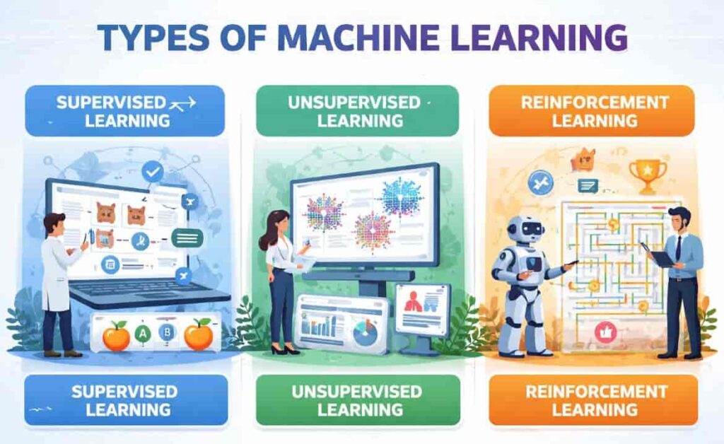 Types of machine learning , supervised, unsupervised, reinforcement